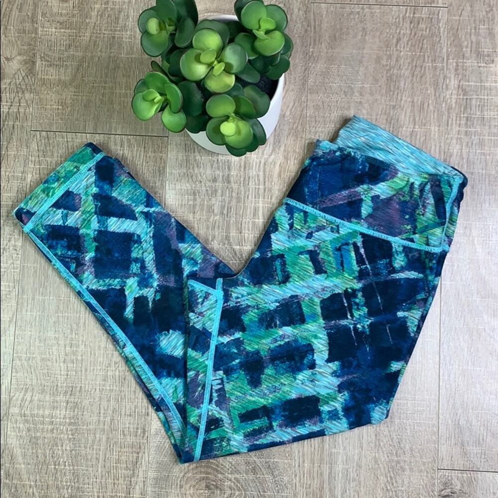 Active Life Teal Reversible Cropped Workout Athletic Leggings Women's Size Small